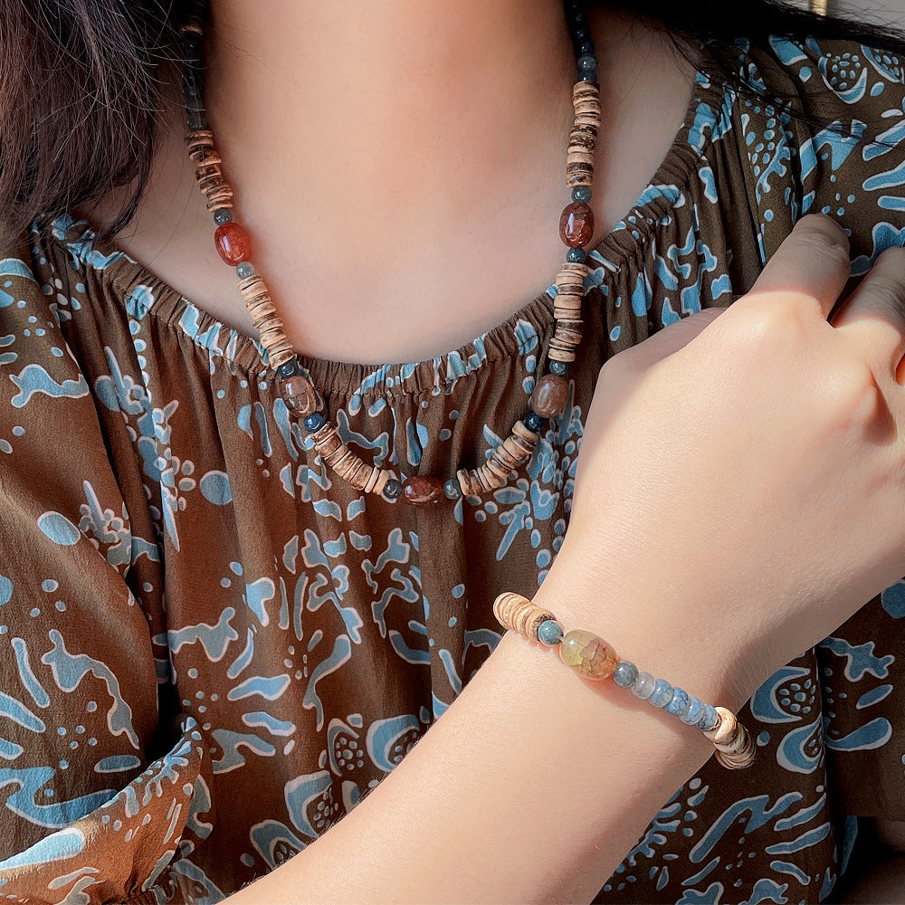 Wholesale Handmade Coconut Shell Explosive Stone Beaded Bohemian Bracelet Sweater Chain